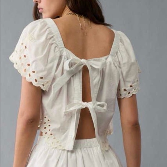 NWT AE Tie Back Eyelet Crop Top - women’s large - Picture 2 of 14